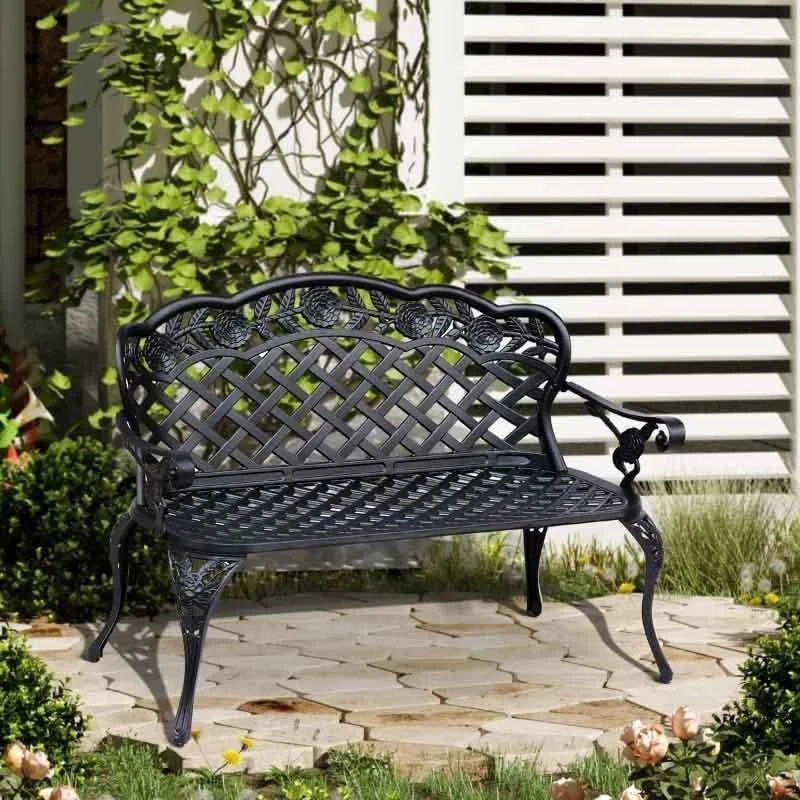 Outsunny Cast Aluminium Garden Bench - Black - 84B - 189 1 Outsunny Cast Aluminium Garden Bench - Black - 84B - 189