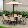 Outsunny 8 Piece Dining Set With 6 Folding Chairs & Umbrella - Beige - 84B-191 -OUTSUNNY Sales Shop o u outsunny 84b 191