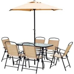 Outsunny 8 Piece Dining Set With 6 Folding Chairs & Umbrella - Beige - 84B-191 11 Outsunny 8 Piece Dining Set With 6 Folding Chairs & Umbrella - Beige - 84B-191 -OUTSUNNY Sales Shop o u outsunny 84b 191 full set