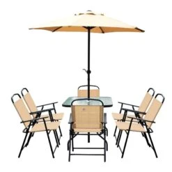 Outsunny 8 Piece Dining Set With 6 Folding Chairs & Umbrella - Beige - 84B-191 14 Outsunny 8 Piece Dining Set With 6 Folding Chairs & Umbrella - Beige - 84B-191 -OUTSUNNY Sales Shop o u outsunny 84b 191 full set2