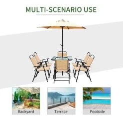 Outsunny 8 Piece Dining Set With 6 Folding Chairs & Umbrella - Beige - 84B-191 17 Outsunny 8 Piece Dining Set With 6 Folding Chairs & Umbrella - Beige - 84B-191 -OUTSUNNY Sales Shop o u outsunny 84b 191 scenario