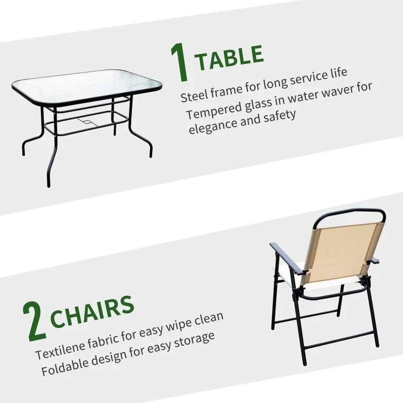 Outsunny 8 Piece Dining Set With 6 Folding Chairs & Umbrella - Beige - 84B-191 10 Outsunny 8 Piece Dining Set With 6 Folding Chairs & Umbrella - Beige - 84B-191 - Image 10