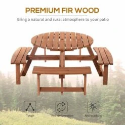 Outsunny 8-Seater Round Garden Picnic Table Set - Fir Wood - 84B-192 -OUTSUNNY Sales Shop o u outsunny 84b 192 features