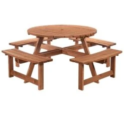 Outsunny 8-Seater Round Garden Picnic Table Set - Fir Wood - 84B-192 -OUTSUNNY Sales Shop o u outsunny 84b 192 full set