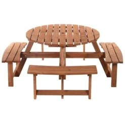 Outsunny 8-Seater Round Garden Picnic Table Set - Fir Wood - 84B-192 -OUTSUNNY Sales Shop o u outsunny 84b 192 full set2