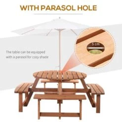 Outsunny 8-Seater Round Garden Picnic Table Set - Fir Wood - 84B-192 -OUTSUNNY Sales Shop o u outsunny 84b 192 parasol