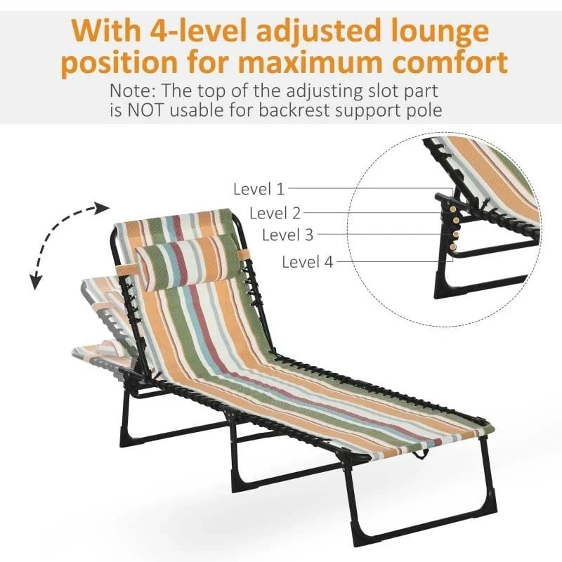 Outsunny Reclining Sun Lounger - Multi-coloured - 84B-206MX 4 Outsunny Reclining Sun Lounger - Multi-coloured - 84B-206MX - Image 4