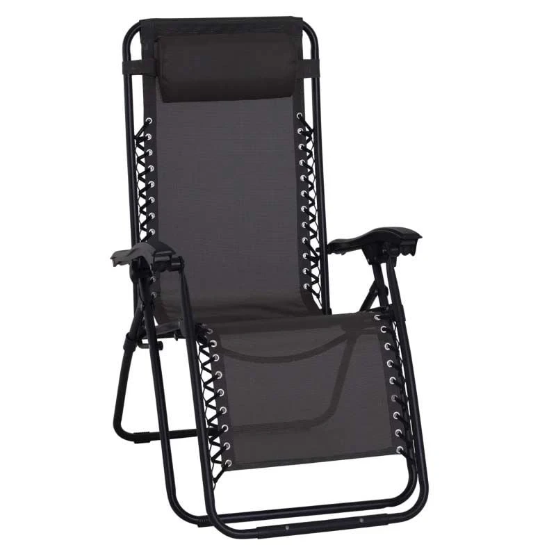 Outsunny Reclining Sun Lounger With Pillow - Black - 84B-227BK 2 Outsunny Reclining Sun Lounger With Pillow - Black - 84B-227BK - Image 2