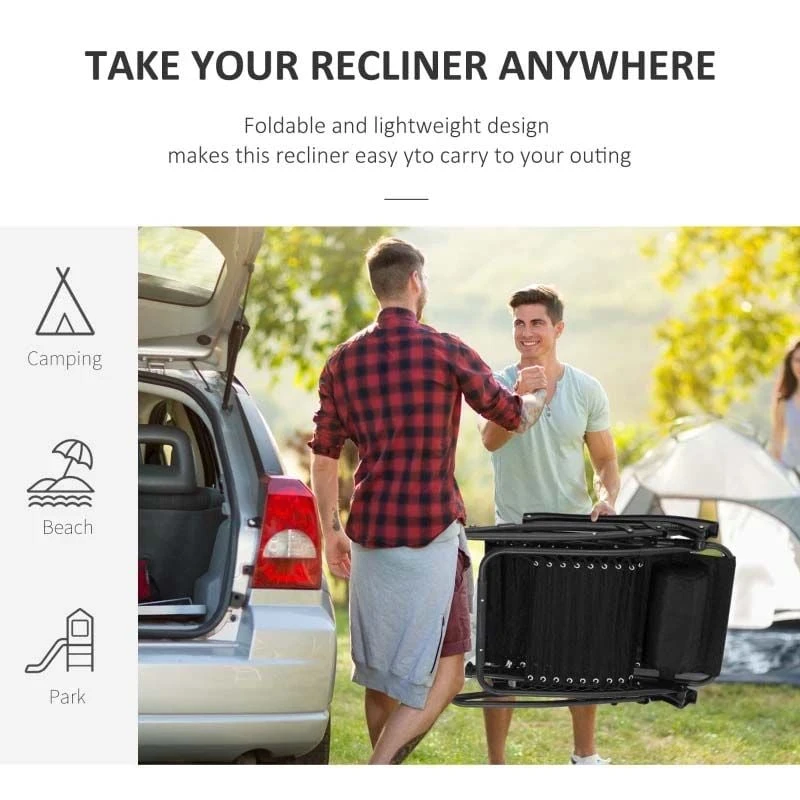 Outsunny Reclining Sun Lounger With Pillow - Black - 84B-227BK 5 Outsunny Reclining Sun Lounger With Pillow - Black - 84B-227BK - Image 5