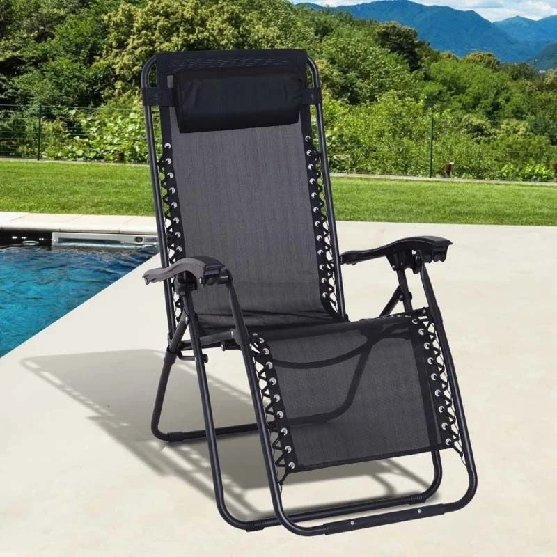 Outsunny Reclining Sun Lounger With Pillow - Black - 84B-227BK 8 Outsunny Reclining Sun Lounger With Pillow - Black - 84B-227BK - Image 8