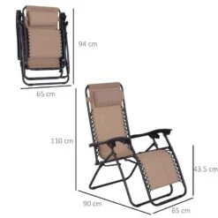 Outsunny Reclining Sun Lounger With Pillow - Beige - 84B-227CW -OUTSUNNY Sales Shop o u outsunny 84b 227cw dimensions