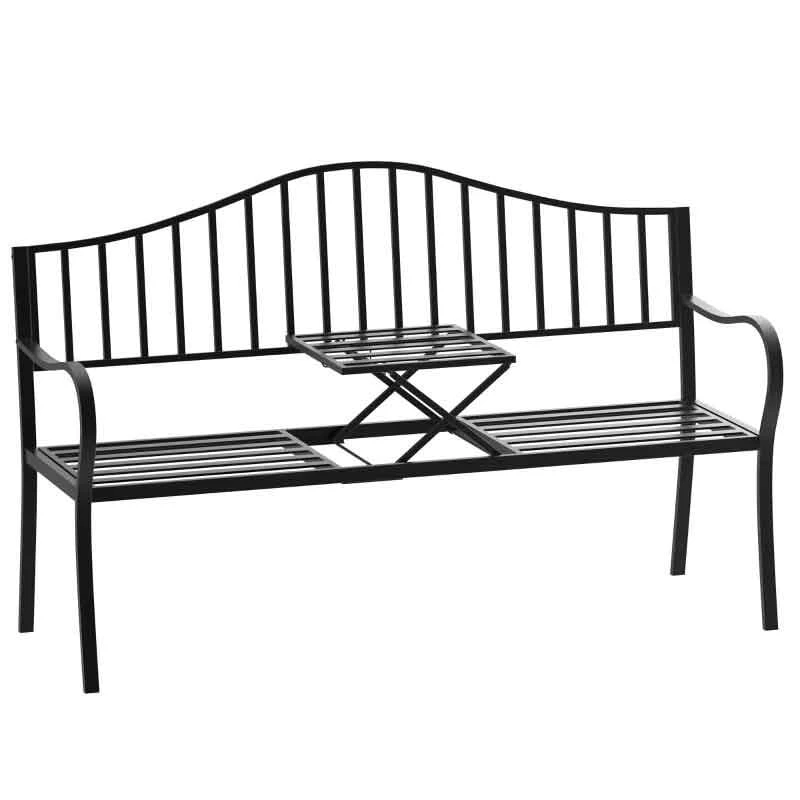 Outsunny 2 Seater Metal Garden Bench With Built In Table 1600x530x950mm - Black - 84B-241 2 Outsunny 2 Seater Metal Garden Bench With Built In Table 1600x530x950mm - Black - 84B-241 - Image 2
