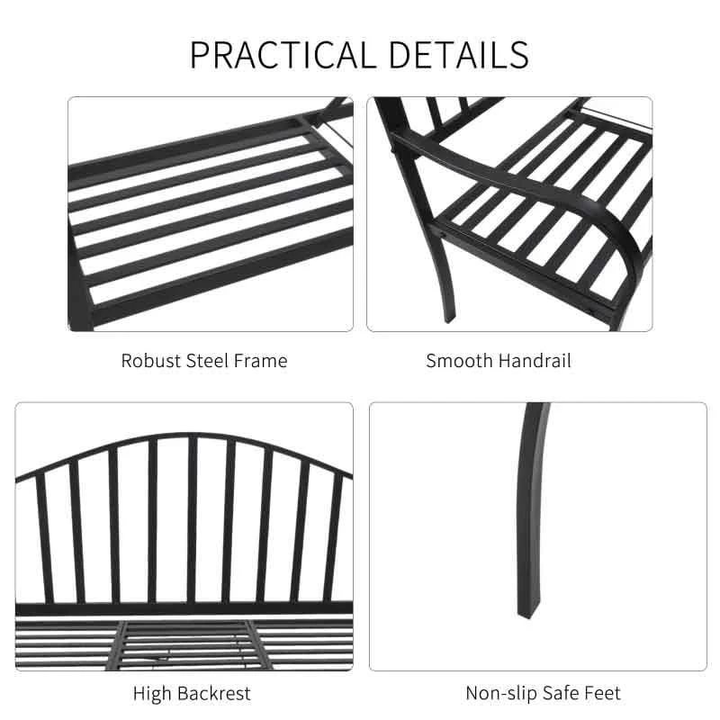 Outsunny 2 Seater Metal Garden Bench With Built In Table 1600x530x950mm - Black - 84B-241 5 Outsunny 2 Seater Metal Garden Bench With Built In Table 1600x530x950mm - Black - 84B-241 - Image 5