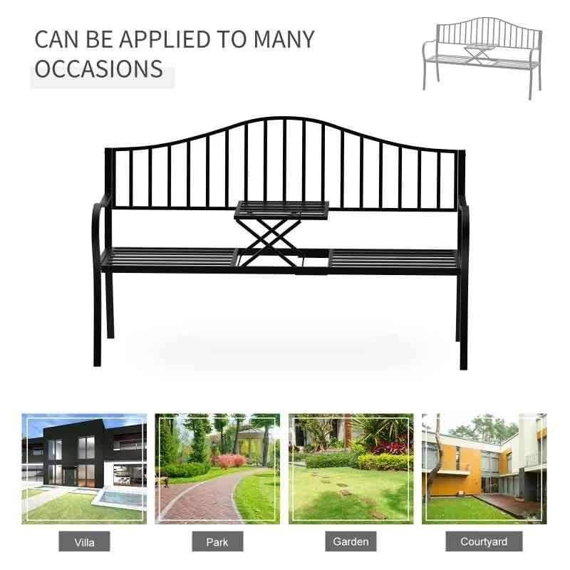Outsunny 2 Seater Metal Garden Bench With Built In Table 1600x530x950mm - Black - 84B-241 6 Outsunny 2 Seater Metal Garden Bench With Built In Table 1600x530x950mm - Black - 84B-241 - Image 6