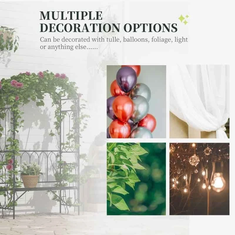 Outsunny Garden Bench With Arch - Metal Frame - Black - 84B-245 5 Outsunny Garden Bench With Arch - Metal Frame - Black - 84B-245 - Image 5