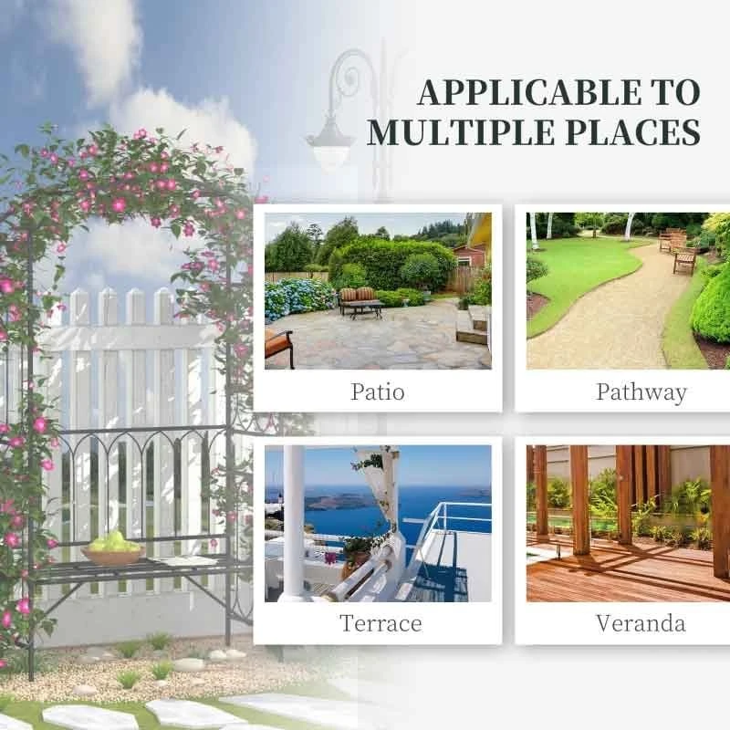 Outsunny Garden Bench With Arch - Metal Frame - Black - 84B-245 6 Outsunny Garden Bench With Arch - Metal Frame - Black - 84B-245 - Image 6