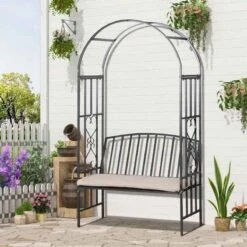 Outsunny Metal Frame Arch Garden Bench - Grey - 84B-261 -OUTSUNNY Sales Shop o u outsunny 84b 261 lifestyle