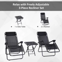 Outsunny 3-Piece Reclining Sun Lounger Set With Table - Black - 84B-271BK -OUTSUNNY Sales Shop o u outsunny 84b 271bk 2