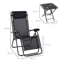 Outsunny 3-Piece Reclining Sun Lounger Set With Table - Black - 84B-271BK -OUTSUNNY Sales Shop o u outsunny 84b 271bk dimensions