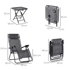 Outsunny 3-Piece Reclining Sun Lounger Set With Table - Grey - 84B-271CG -OUTSUNNY Sales Shop o u outsunny 84b 271cg dimensions