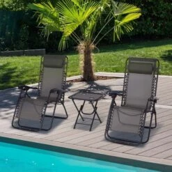 Outsunny 3-Piece Reclining Sun Lounger Set With Table - Grey - 84B-271GY 15 Outsunny 3-Piece Reclining Sun Lounger Set With Table - Grey - 84B-271GY -OUTSUNNY Sales Shop o u outsunny 84b 271gy lifestyle
