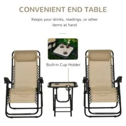 Outsunny 3-Piece Reclining Sun Lounger Set With Table - Beige - 84B-271V70BG -OUTSUNNY Sales Shop o u outsunny 84b 271v70bg 3