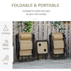 Outsunny 3-Piece Reclining Sun Lounger Set With Table - Beige - 84B-271V70BG -OUTSUNNY Sales Shop o u outsunny 84b 271v70bg 4