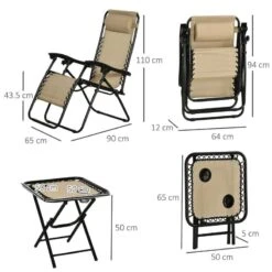 Outsunny 3-Piece Reclining Sun Lounger Set With Table - Beige - 84B-271V70BG -OUTSUNNY Sales Shop o u outsunny 84b 271v70bg dimensions