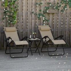 Outsunny 3-Piece Reclining Sun Lounger Set With Table - Beige - 84B-271V70BG -OUTSUNNY Sales Shop o u outsunny 84b 271v70bg lifestyle