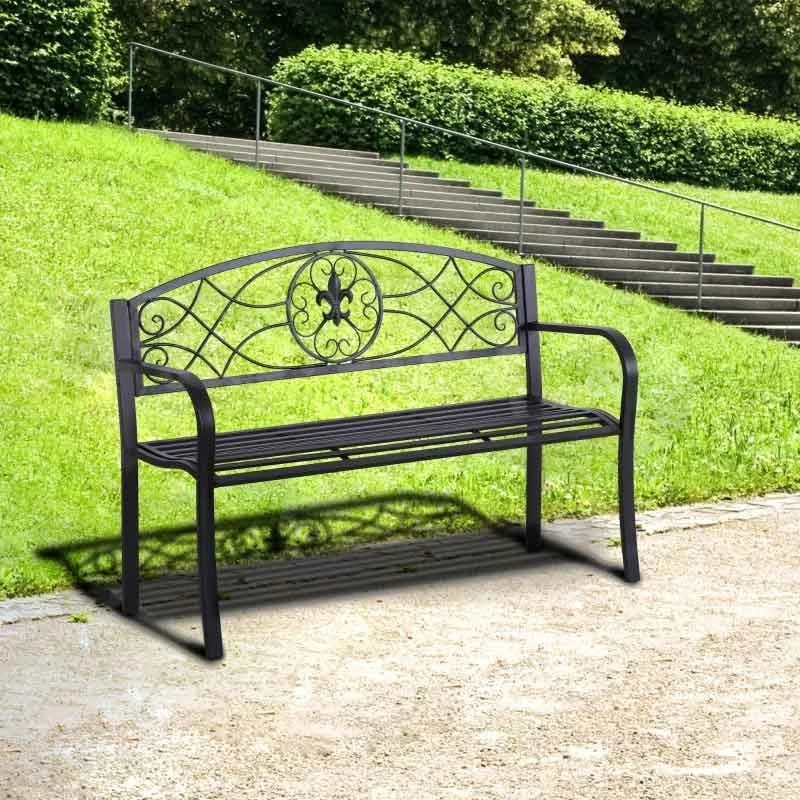 Outsunny 2 Seater Metal Frame Garden Bench 1280x500x910mm - Black - 84B-284 1 Outsunny 2 Seater Metal Frame Garden Bench 1280x500x910mm - Black - 84B-284