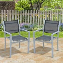 Outsunny Set Of 2 Metal Garden Chairs - Grey - 84B-293 -OUTSUNNY Sales Shop o u outsunny 84b 293 lifestyle