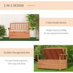 Outsunny Outdoor Fir Wood Storage Garden Bench - Brown - 84B-311 -OUTSUNNY Sales Shop o u outsunny 84b 311 2
