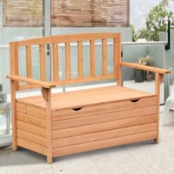 Outsunny Outdoor Fir Wood Storage Garden Bench - Brown - 84B-311