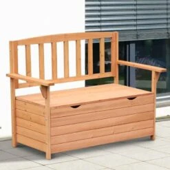 Outsunny Outdoor Fir Wood Storage Garden Bench - Brown - 84B-311 -OUTSUNNY Sales Shop o u outsunny 84b 311 lifestyle