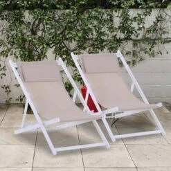 Outsunny 2-Piece Garden Deck Chairs - White - 84B-342WT -OUTSUNNY Sales Shop o u outsunny 84b 342wt lifestyle
