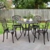 Outsunny 4-Seater Cast Aluminium Outdoor Garden Table & Chair Set - Brown - 84B-346