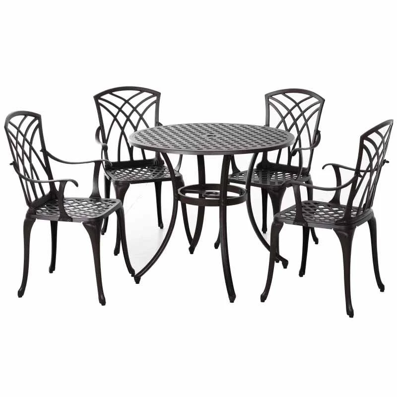 Outsunny 4-Seater Cast Aluminium Outdoor Garden Table & Chair Set - Brown - 84B-346 3 Outsunny 4-Seater Cast Aluminium Outdoor Garden Table & Chair Set - Brown - 84B-346 - Image 3