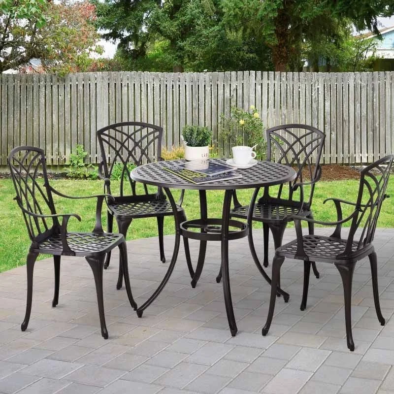 Outsunny 4-Seater Cast Aluminium Outdoor Garden Table & Chair Set - Brown - 84B-346 1 Outsunny 4-Seater Cast Aluminium Outdoor Garden Table & Chair Set - Brown - 84B-346