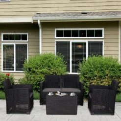 Outsunny 4-Seater Rattan Garden Furniture Set - Black - 84B-372BK