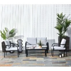 Outsunny 4-Seater Metal Garden Furniture Set - Black - 84B-379V70BK -OUTSUNNY Sales Shop o u outsunny 84b 379v70bk lifestyle