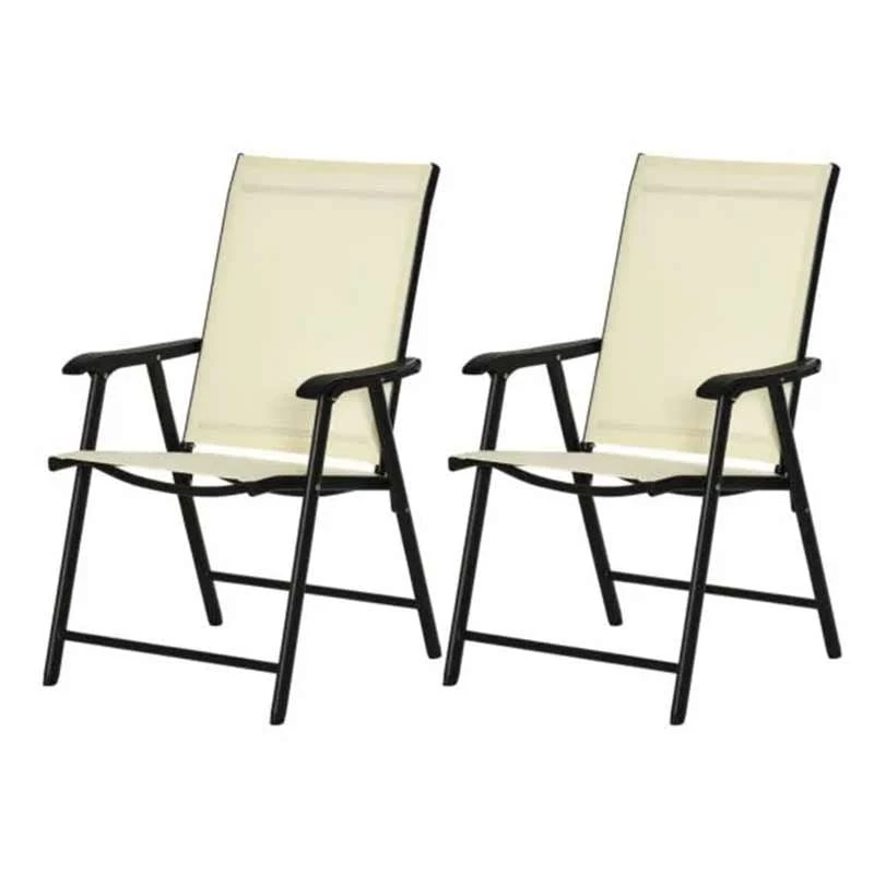 Outsunny Set Of 2 Foldable Metal Garden Chairs - Beige - 84B-381BG 2 Outsunny Set Of 2 Foldable Metal Garden Chairs - Beige - 84B-381BG - Image 2