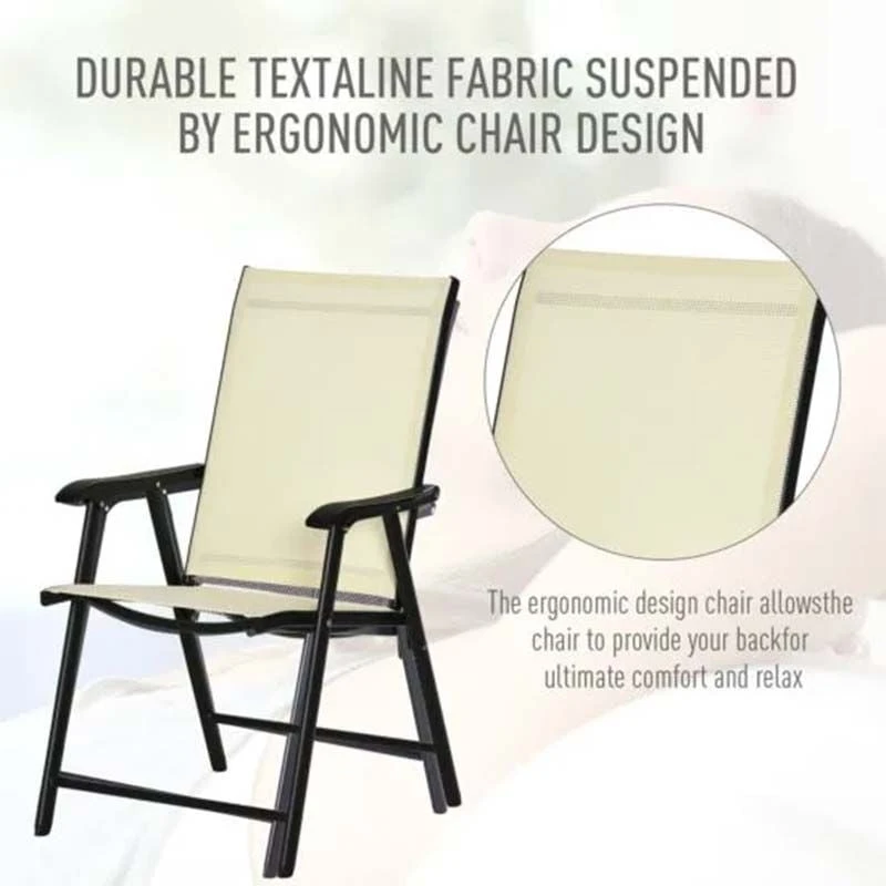 Outsunny Set Of 2 Foldable Metal Garden Chairs - Beige - 84B-381BG 5 Outsunny Set Of 2 Foldable Metal Garden Chairs - Beige - 84B-381BG - Image 5