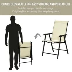 Outsunny Set Of 2 Foldable Metal Garden Chairs - Beige - 84B-381BG 16 Outsunny Set Of 2 Foldable Metal Garden Chairs - Beige - 84B-381BG -OUTSUNNY Sales Shop o u outsunny 84b 381bg folded