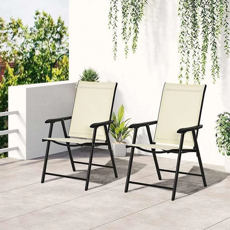 Outsunny Set Of 2 Foldable Metal Garden Chairs - Beige - 84B-381BG 1 Outsunny Set Of 2 Foldable Metal Garden Chairs - Beige - 84B-381BG