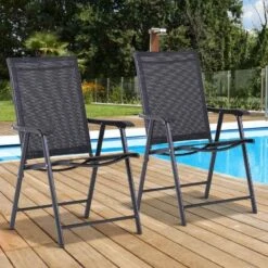 Outsunny Set Of 2 Foldable Metal Garden Chairs - Black - 84B-381BK -OUTSUNNY Sales Shop o u outsunny 84b 381bk lifestyle
