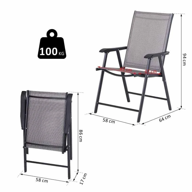 Outsunny Set Of 2 Foldable Metal Garden Chairs - Grey - 84B-381GY 3 Outsunny Set Of 2 Foldable Metal Garden Chairs - Grey - 84B-381GY - Image 3