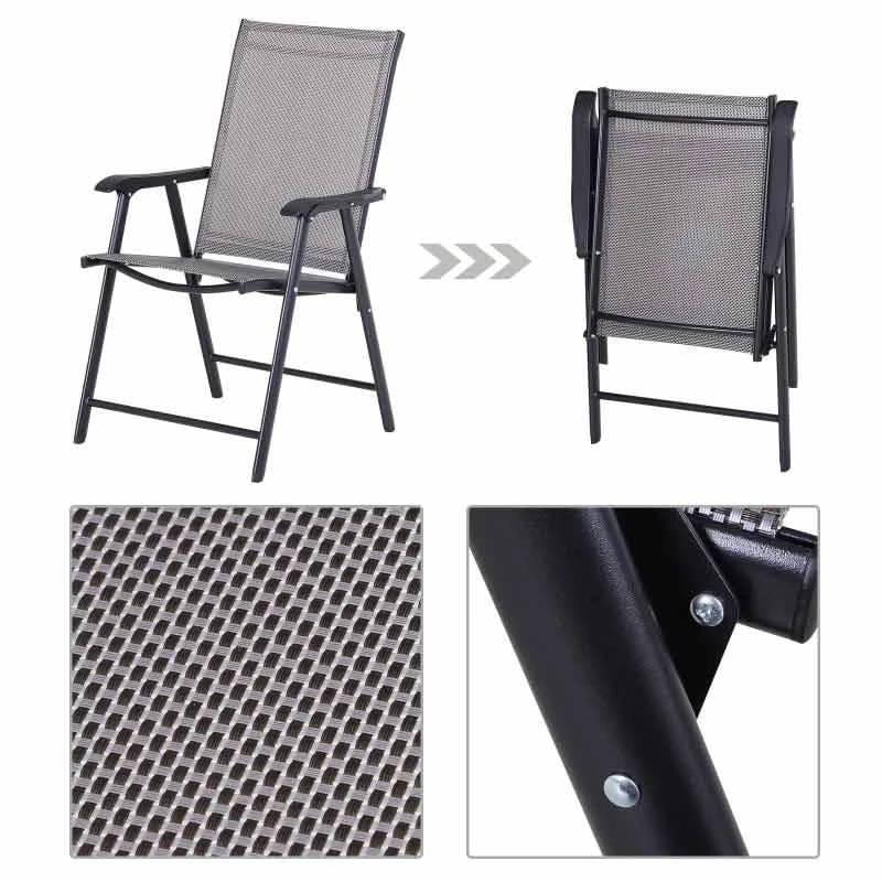 Outsunny Set Of 2 Foldable Metal Garden Chairs - Grey - 84B-381GY 5 Outsunny Set Of 2 Foldable Metal Garden Chairs - Grey - 84B-381GY - Image 5