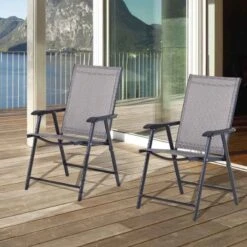 Outsunny Set Of 2 Foldable Metal Garden Chairs - Grey - 84B-381GY 17 Outsunny Set Of 2 Foldable Metal Garden Chairs - Grey - 84B-381GY -OUTSUNNY Sales Shop o u outsunny 84b 381gy lifestyle