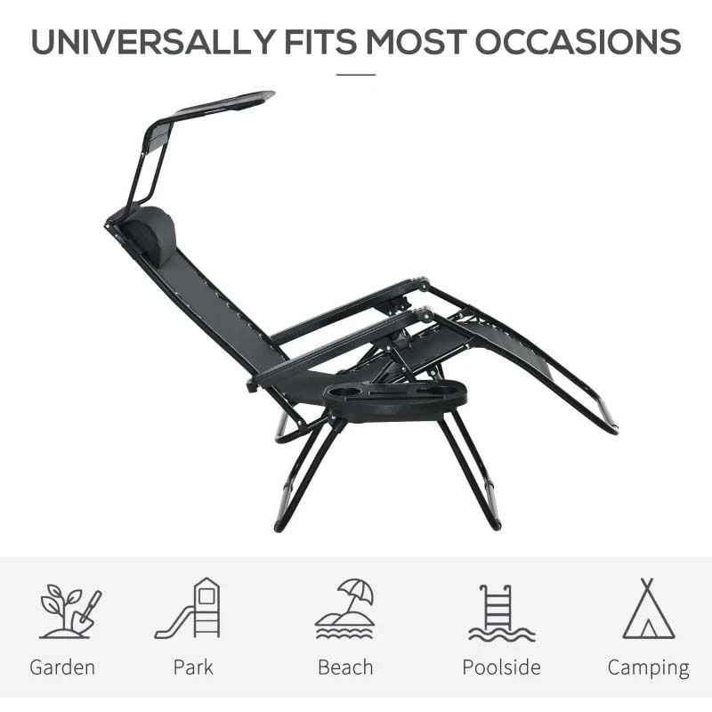 Outsunny Reclining Sun Lounger With Sun Shade - Black - 84B-388BK 7 Outsunny Reclining Sun Lounger With Sun Shade - Black - 84B-388BK - Image 7