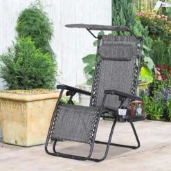 Outsunny Reclining Sun Lounger With Sun Shade - Grey - 84B-388CG